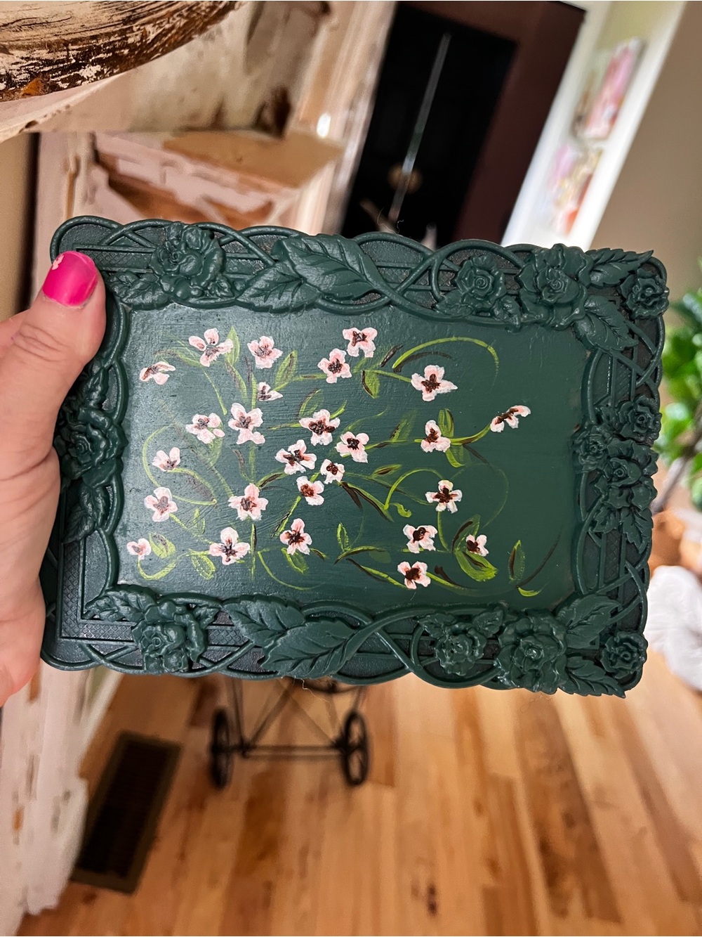 Hand Painted Cottage Wildflower Art in Vintage Rose Frame Botanical